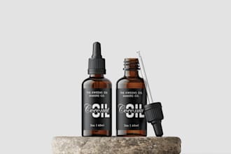 do trendy cosmetic, beard, hair oil label design with packaging