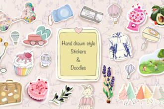 make hand drawn style digital stickers and doodles