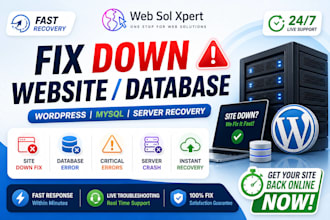 fix down website or database, quick wordpress shopify recovery support