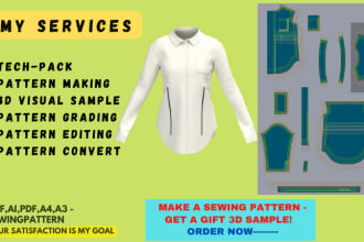 make a digital  clothing sewing pattern, grading