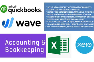 do bookkeeping on quickbooks online, xero, wave with excel