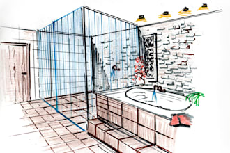 hand draw interior design concept illustration