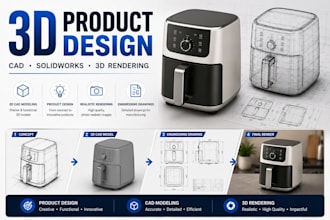 do 3d product design, cad design on solidworks and  render it