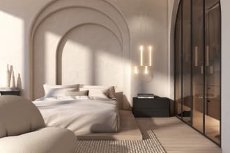 create a 3d modern bedroom interior design