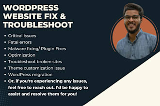 troubleshoot or fix any issue on wordpress site