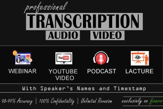 transcribe podcast, youtube video or any audio, video transcription into text