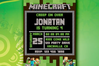 design minecraft surprise birthday party invitation