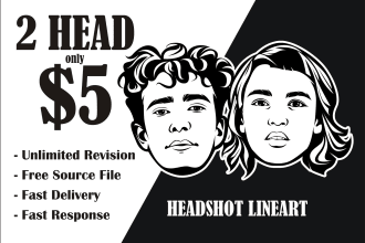 draw amazing outline or line art from 2 heads in 24 hours