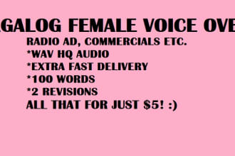 do a female tagalog radio ad, commercial, voice over