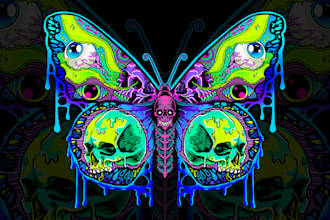 design psychedelic skull and stoner rock t shirt artwork