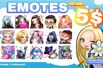 create chibi twitch emotes, sub badges, vtuber, stream, discord