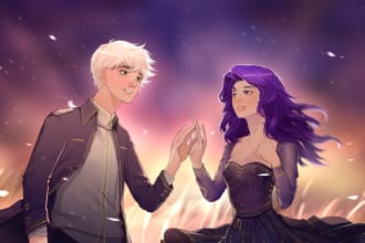 draw cute anime couple illustration for you