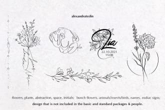 do your minimalistic tattoo design, flower tattoo