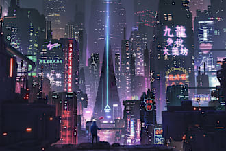 do cyberpunk scifi futuristic city no ai use