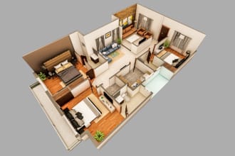 convert 2d to 3d floor plans in 10 hrs