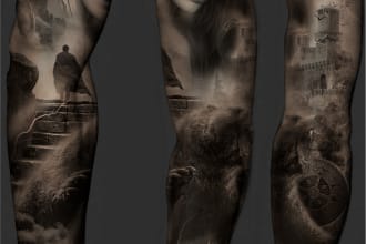 create a full sleeve realistic tattoo design from your idea