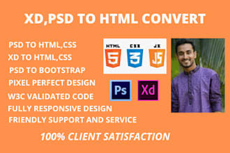 convert PSD to HTML and xd to HTML with responsive design