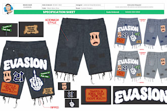 design streetwear style for clothing brand merch jeans, jorts or cargo pants