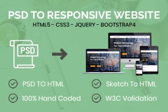 convert psd to html or sketch to html responsive website design in 24 hours