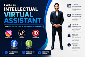 be intellectual virtual assistant for instagram, tiktok, pinterest, fb, shopify