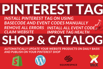install pinterest tag pixel for conversions tracking, setup shop catalog