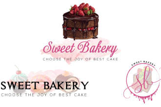 design watercolor feminine cake ,cupcakes and bakery logo