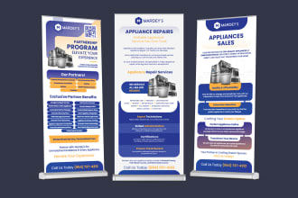 design banner, bill board, tri fold brochure, roll ups, signages