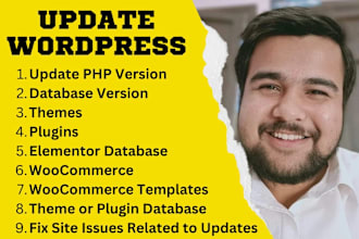 update php version, wordpress version, themes, plugins and fix errors and issues