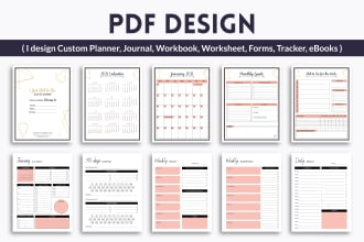 design custom planner, journal, workbook, worksheet, tracker, ebook