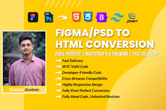 figma, PSD to responsive HTML with bootstrap 5 or tailwind CSS