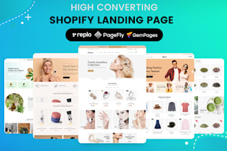 create one product shopify website, landing page with pagefly, gempage or replo