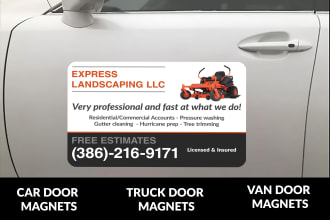 design car magnet, yard sign, and roll up banner within 24 hr