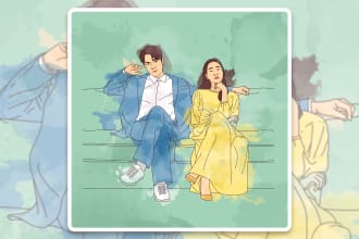 draw a watercolor couple portrait