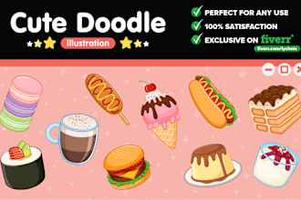draw cute kawaii doodle cartoon illustration art sticker food drink object menu