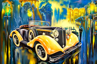 digital oil paintings  vehicles and landscape