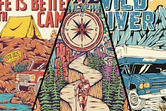 create a illustration outdoor vintage handdrawn for tshirt