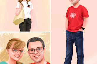 illustrate custom family, couple, children and pet potrait