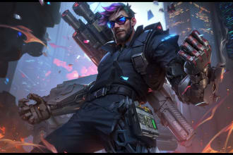 design cyberpunk and fantasy character splash art