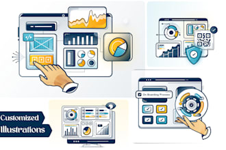 design map, character, dashboard, ai and custom illustrations with animation