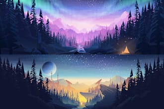 draw custom flat landscape scenery illustration