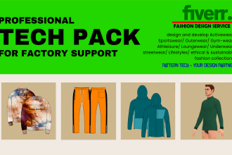 design professional fashion tech pack for factory support