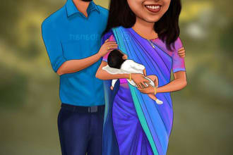 draw couple cartoon caricature for you