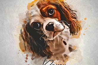 draw watercolor portrait illustration pet cat dog