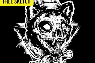 make illustrations skull with detailed inking for t shirt clothing