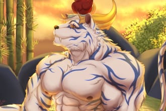 draw bodybuilder, muscle men and furry anime illustration