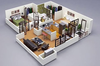 create 3d floor plan rendering and modeling