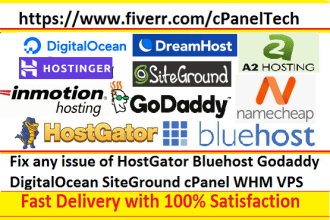 fix any issue of hostgator bluehost godaddy digitalocean siteground cpanel vps