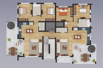 draw and render architectural 2d floor plan
