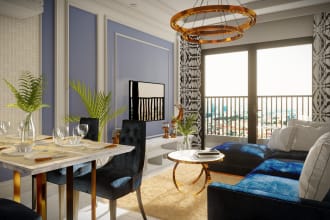 design living,bedroom, dining,kitchen,bathroom interior and realistic rendering