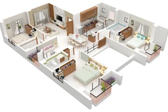 create 2d or 3d floor plan rendering with axonometric view